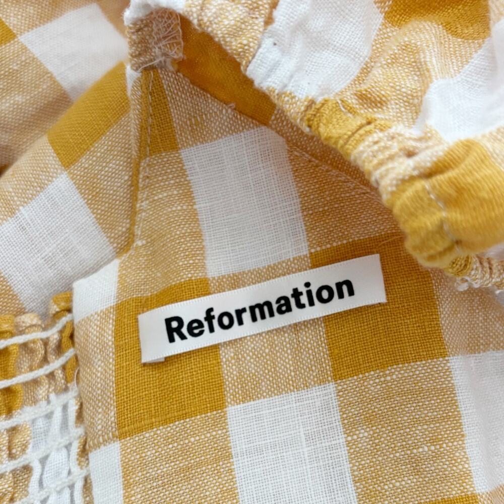 Reformation Seattle Puff Sleeve Linen Mini Dress 10 Yellow NEW - Picture 5 of 7